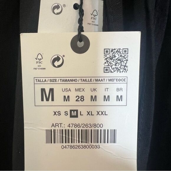 Zara Linen Blend Black Sleeveless Tie Back Midi Dress - Picture 6 of 9